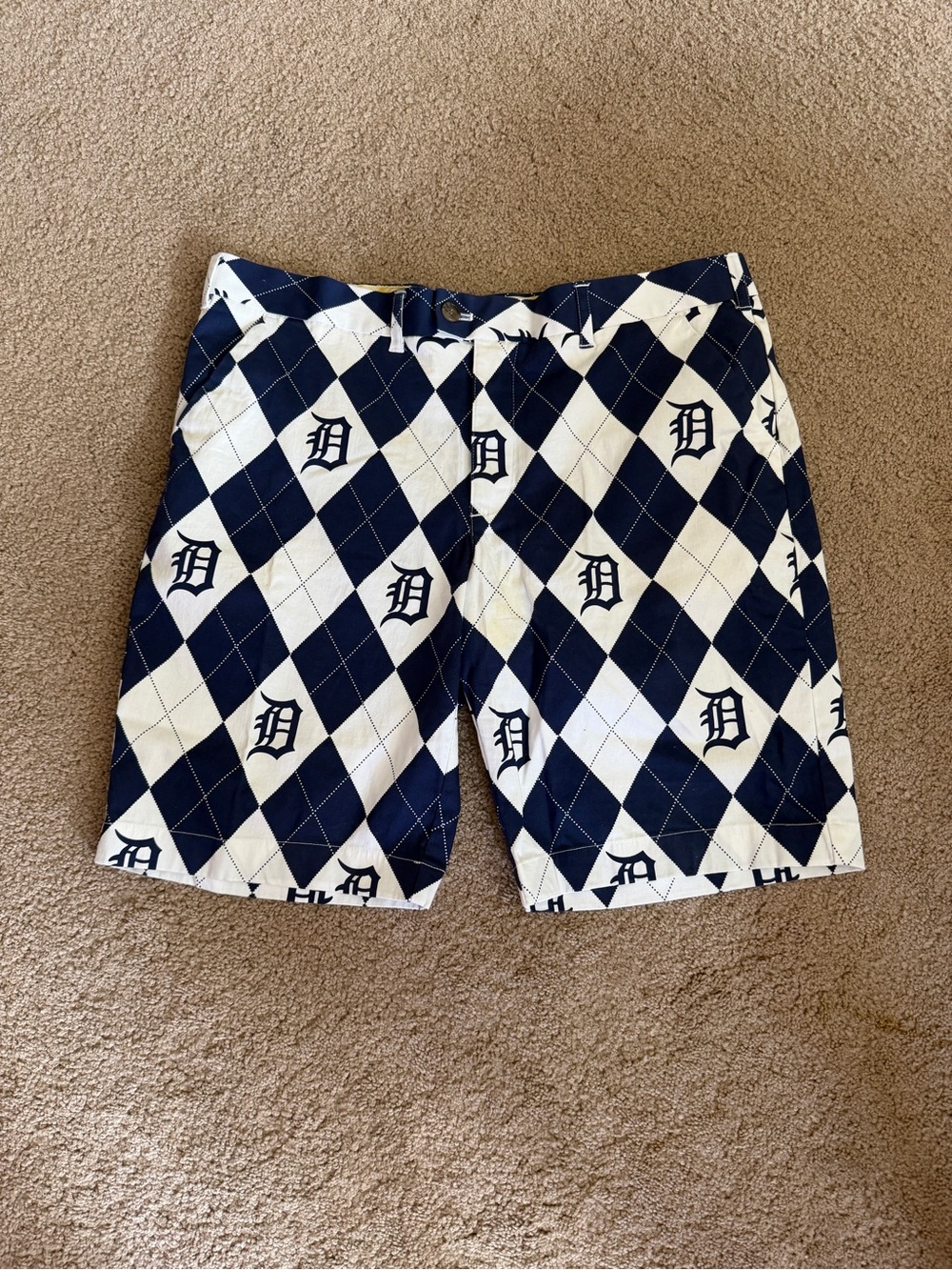 Mens Loudmouth Detroit Tigers Navy and White Argyle Logo Print Shorts